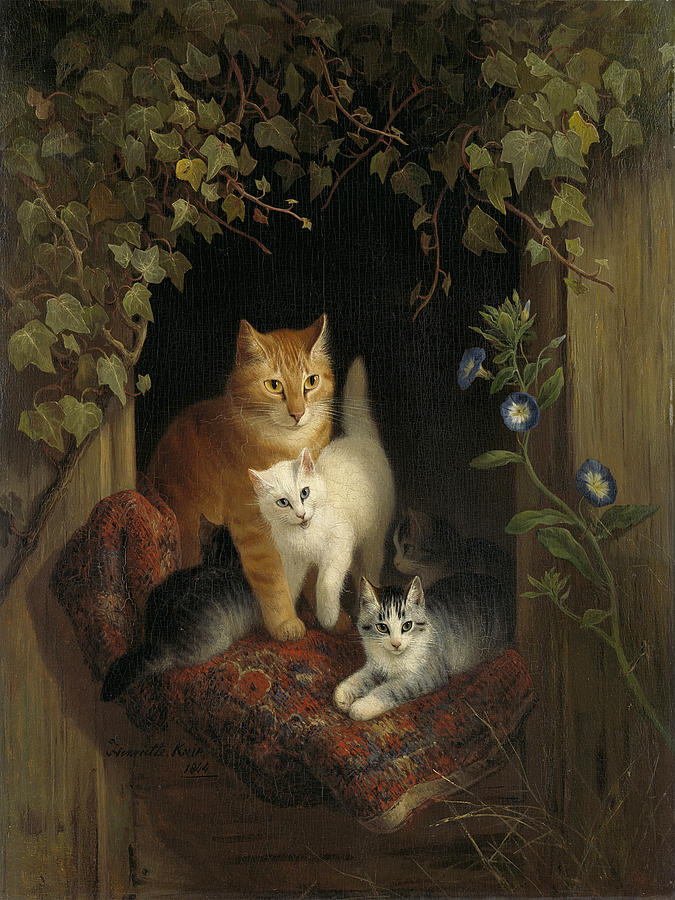 Cat with Kittens Painting by Henriette Ronner-Knip