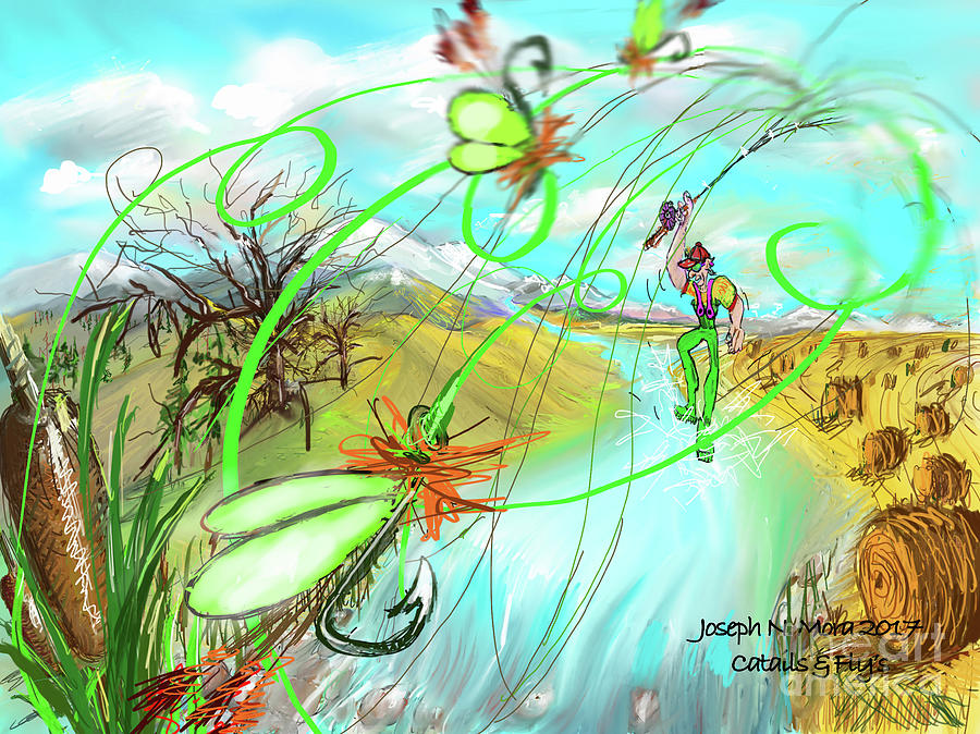 Catails and Flys Digital Art by Joseph Mora