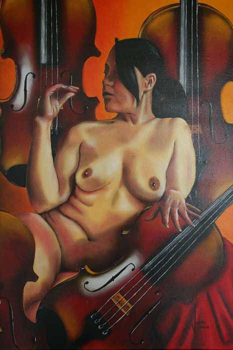 Catalina between violins Painting by Jose Tello Catalina between violins Painting by Jose Tello