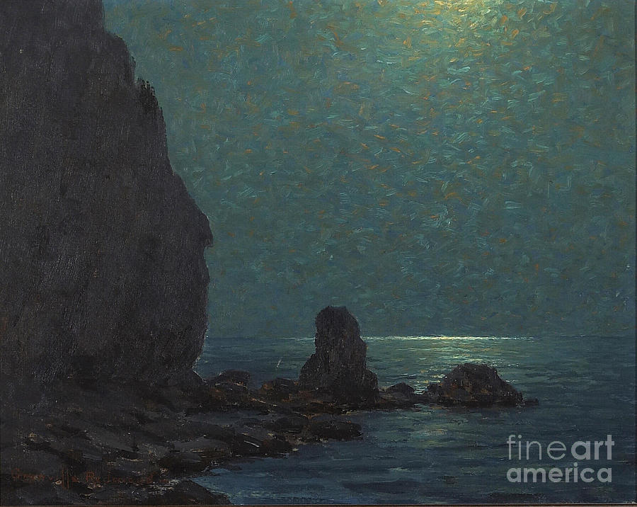 Blue Water Painting - Catalina Island Coast under a Moonlit  by MotionAge Designs