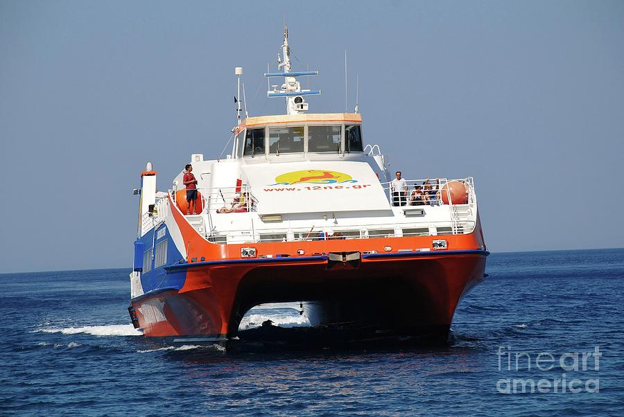 Catamaran ferry at Tilos Photograph by David Fowler