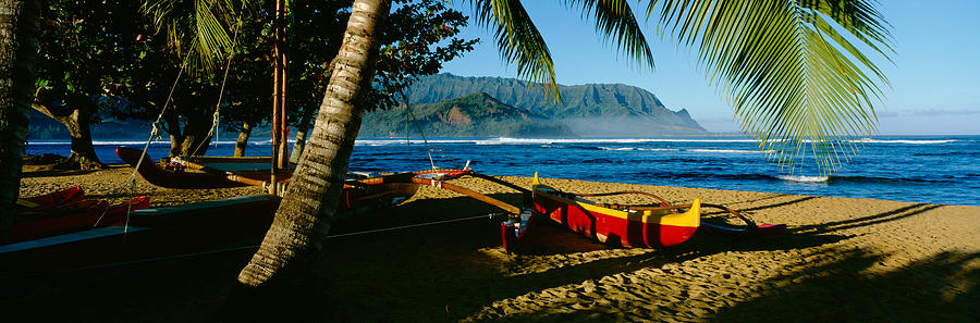 Catamaran On The Beach, Hanalei Bay Photograph by Panoramic Images