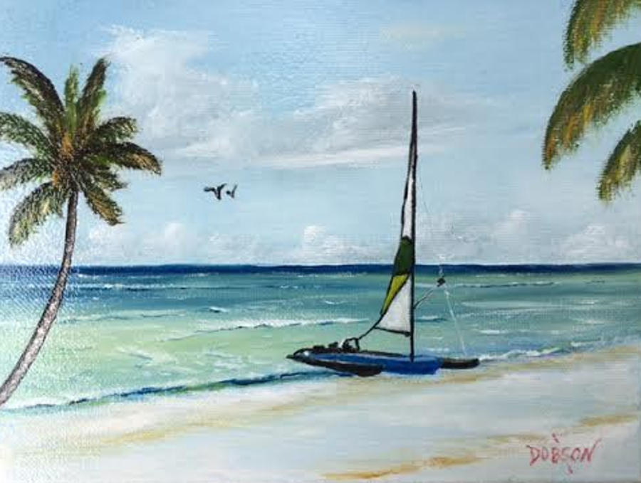 Beach Painting - Catamaran On The Beach by Lloyd Dobson