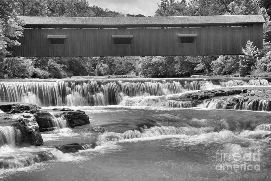 Cataract Cascades Under The Covered Bridge Black And White Photograph by Adam Jewell