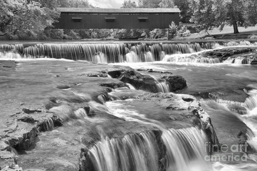 Cataract Falls Golden Cascades Black And White Photograph by Adam Jewell
