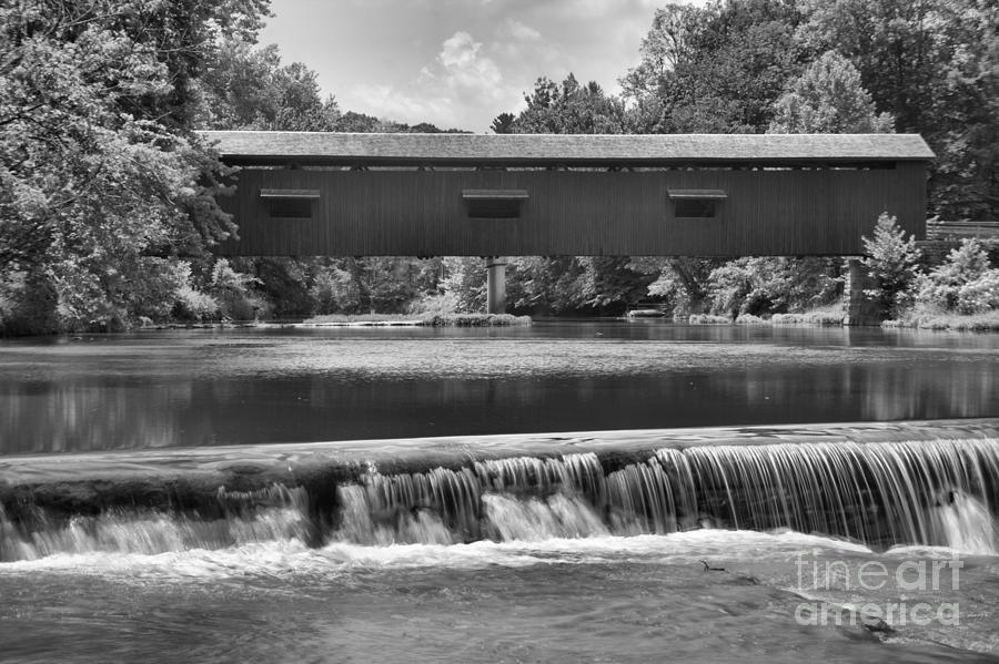 Cataract Falls Under The Bridge Black And White Photograph by Adam Jewell