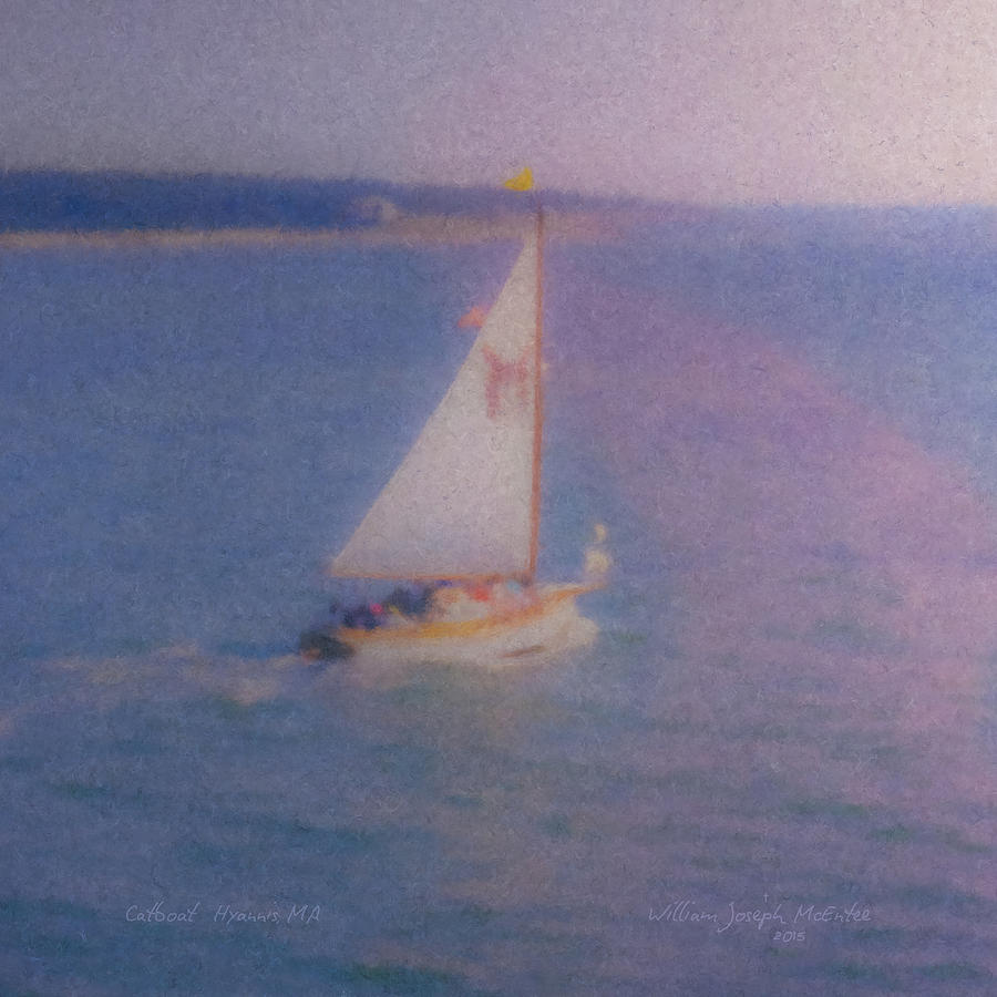 Catboat Leaving Hyannis Harbor Painting by Bill McEntee