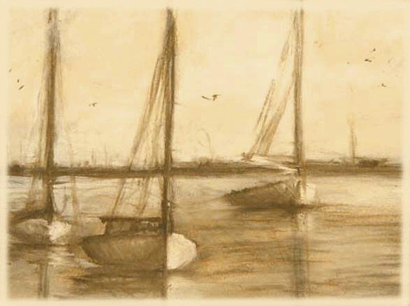 Boat Drawing - Catboats At Rest by Craig Caldwell