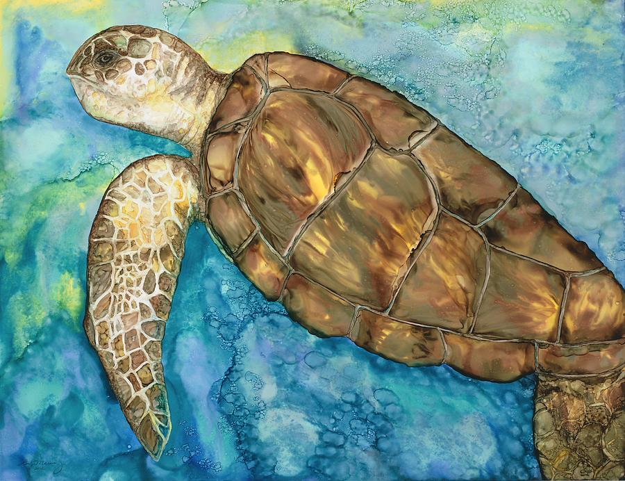 Sea Turtle Painting - Catch a Wave by Lisa  Marsing