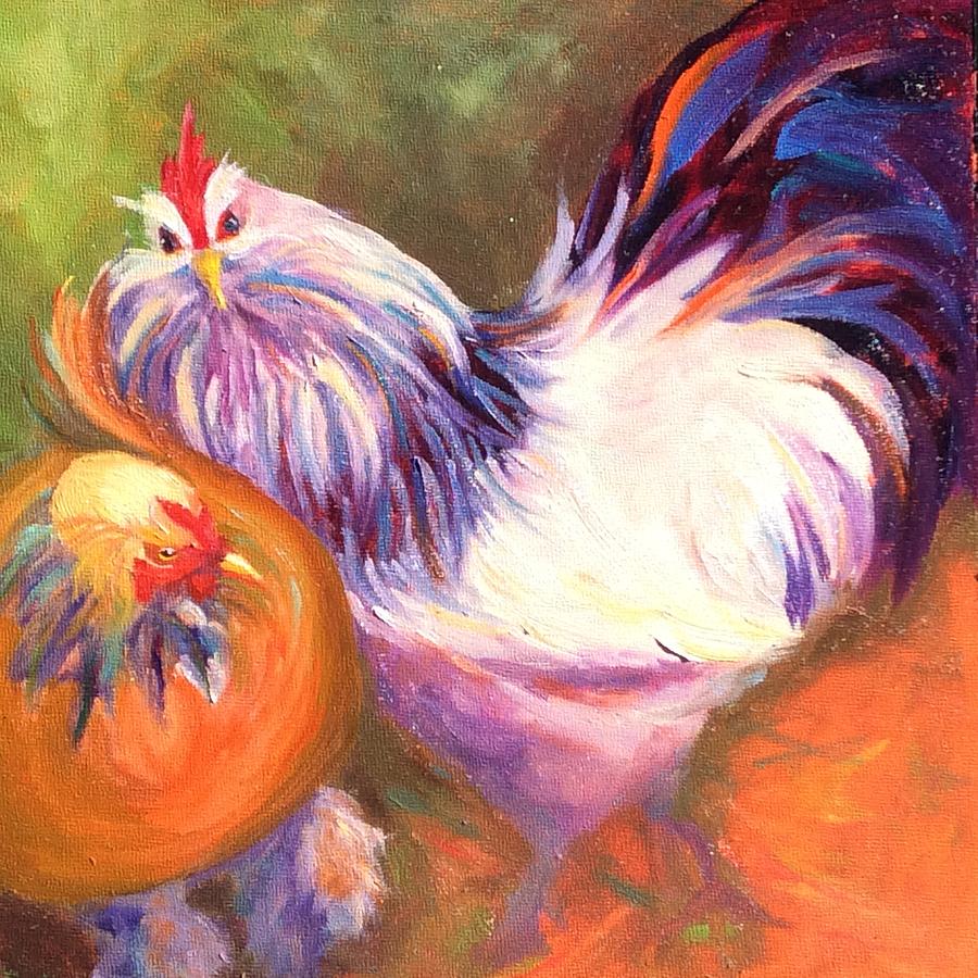Rooster Painting - Catch me if you can by Debbie Martin