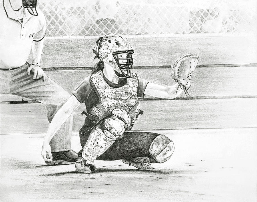 softball catcher drawings