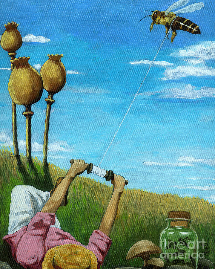 Catchin a Buzz - fantasy oil painting Painting by Linda Apple