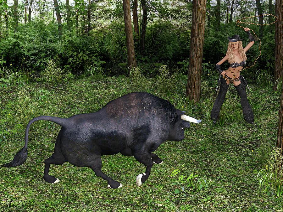 Catching a Bull by the Horns Digital Art by Michael Wimer