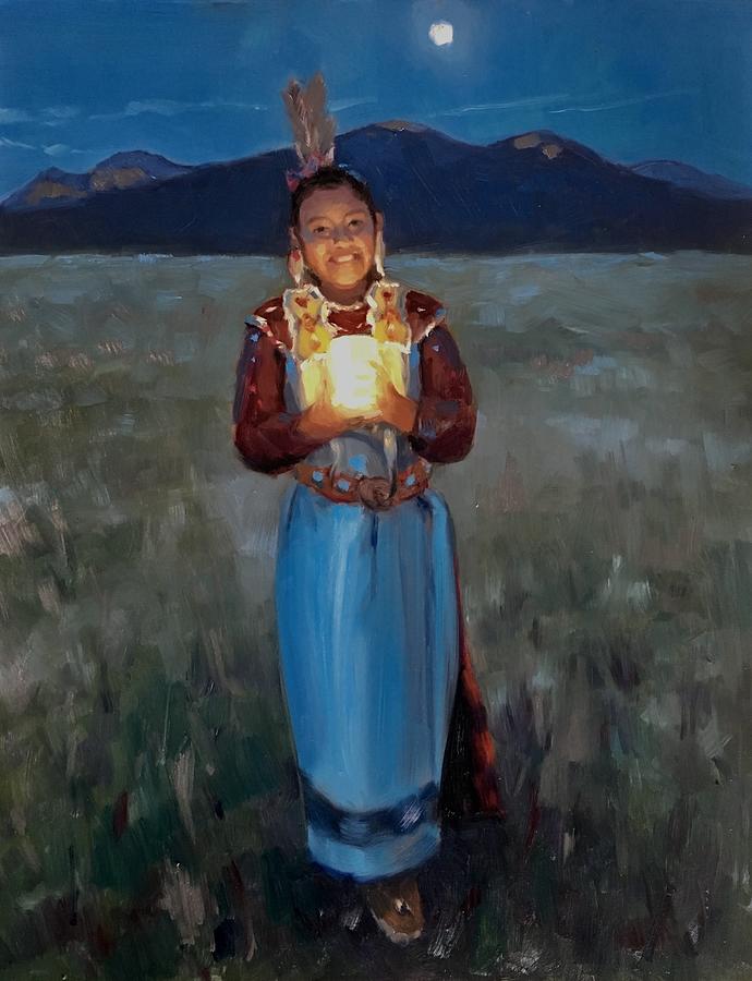 Powwow Painting - Catching the Moon by Elizabeth Jose