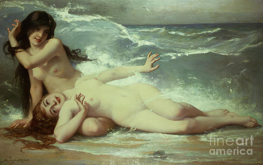 Nude Painting - Catching waves  by Paul Albert Laurens