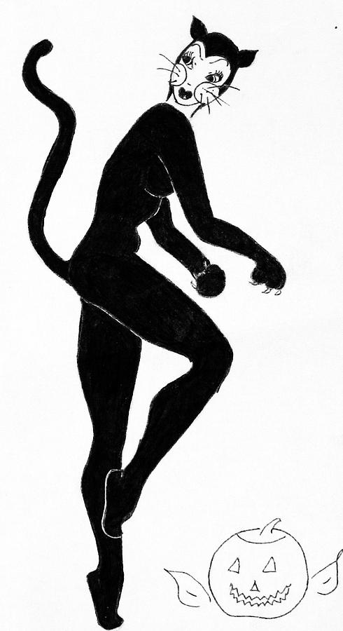 Pin-up Drawing - Catgirl by Beverly Solomon Design Pin-up Drawing - Catgirl by Beverly Solomon Design
