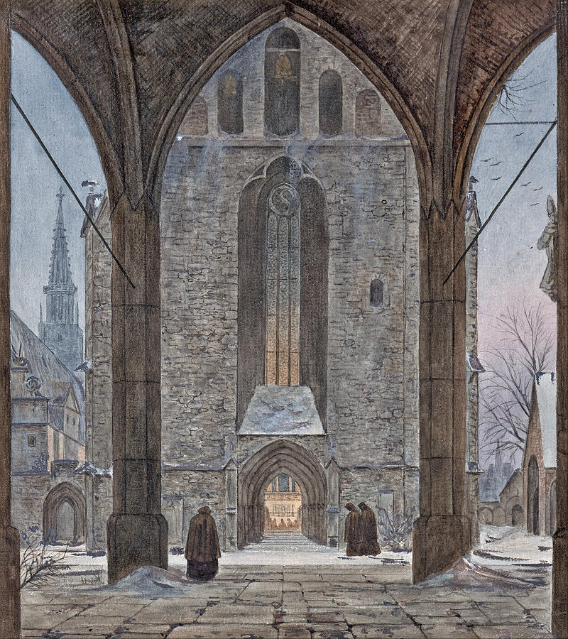 Cathedral in Winter Drawing by Ernst Ferdinand Oehme