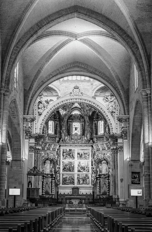 Cathedral Interior BW Valencia Spain Photograph by Joan Carroll