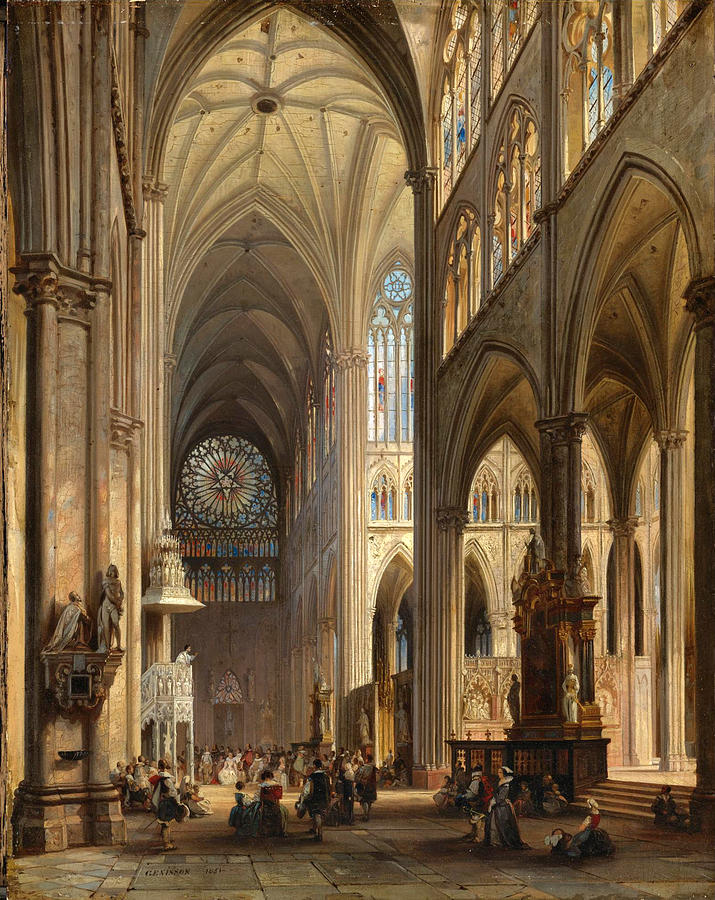 Cathedral Interior Painting by Jules Victor Genisson