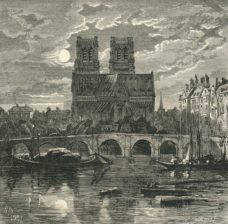 Paris Drawing - Cathedral Of Notre Dame, Paris, France by Vintage Design Pics