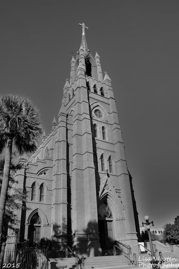 Cathedral Of St John The Baptist Charleston S C Black and White Photograph by Lisa Wooten