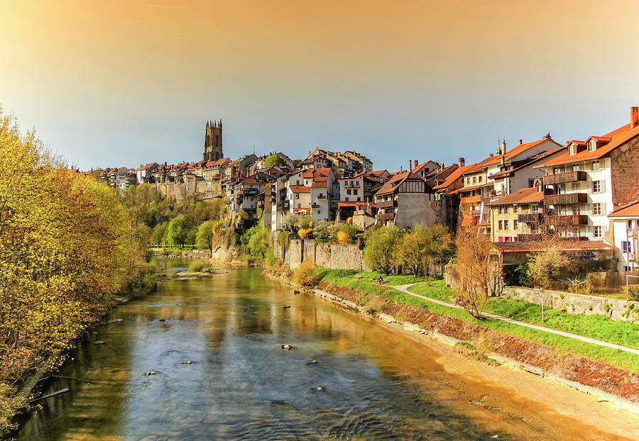 Cathedral of St. Nicholas and Sarine river in Fribourg, Switzerland Photograph by Elenarts - Elena Duvernay photo