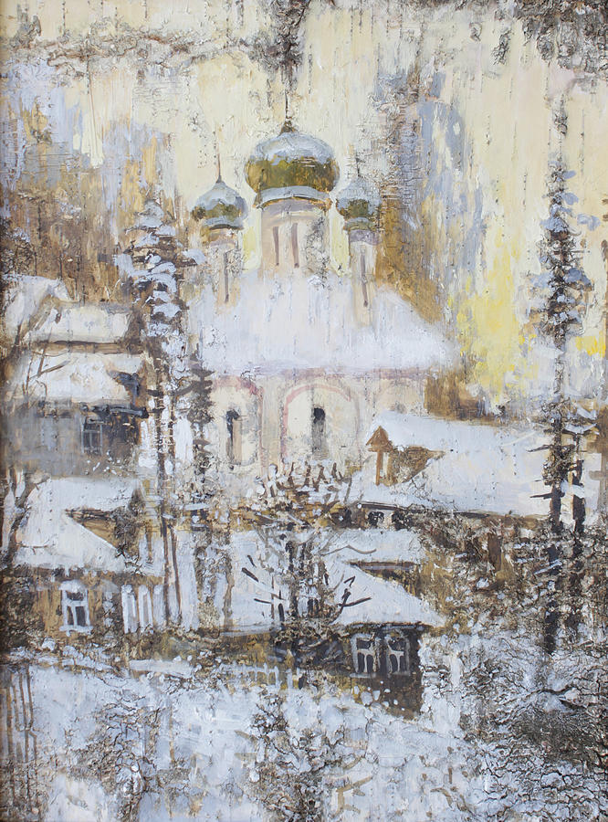 Cathedral Over the Snowy Village Painting by Ilya Kondrashov