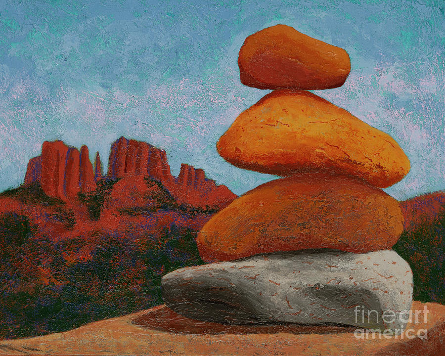 Cathedral Rock Cairn - Sedona Painting by Garry McMichael