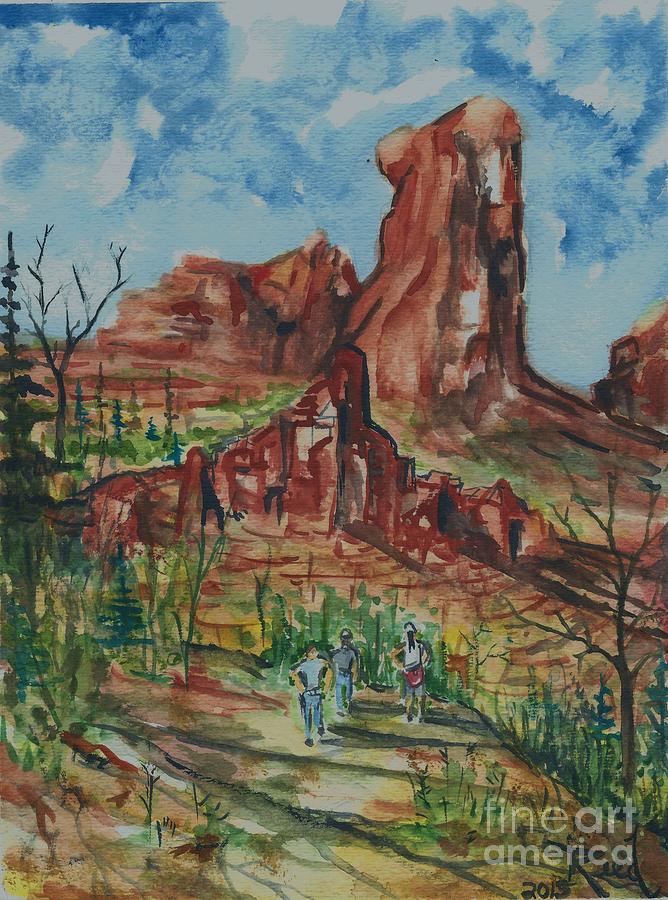 Hiking Cathedral Rock,  Sedona, AZ. Painting by Reed Novotny