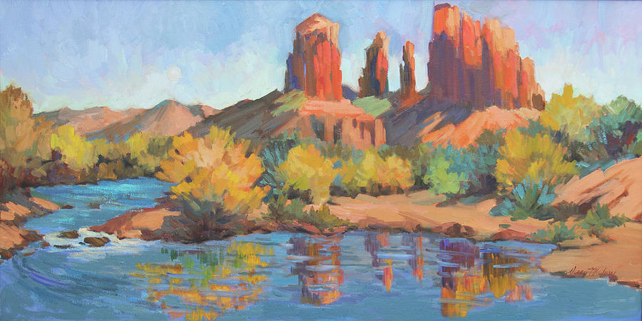 Moonrise Cathedral Rock Sedona Painting by Diane McClary