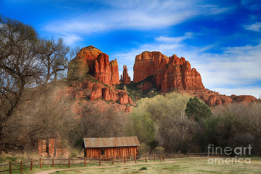 Landscape Photograph - Cathedral Rock and Barn by Teresa Zieba