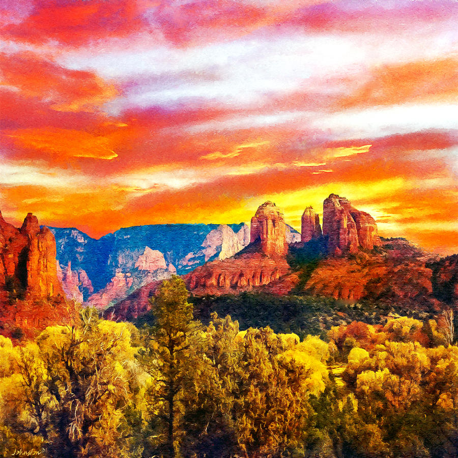 Nature Painting - Cathedral Rocks Red Rock State Park by Dr Bob Johnston