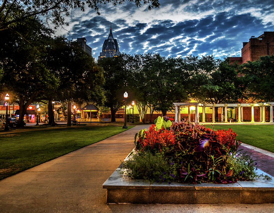Cathedral Square Morning with Clouds in Mobile Alabama Photograph by Michael Thomas