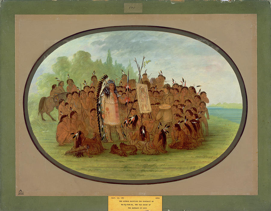 Catlin Painting The Portrait Of Mah-To-Toh-Pa-Mandan Painting by George Catlin