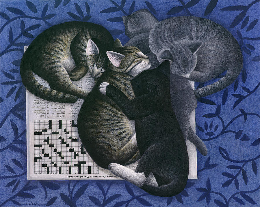 Cats and Crossword Painting by Carol Wilson Fine Art America