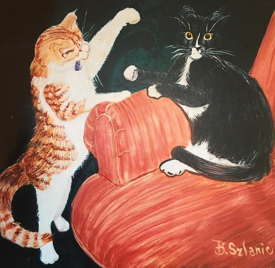 Cats at play Painting by Barbara Szlanic