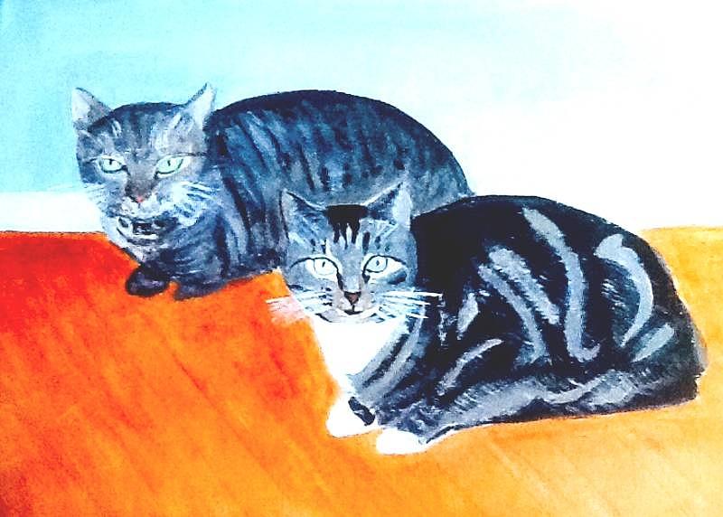 Cats Painting by Audrey Pollitt