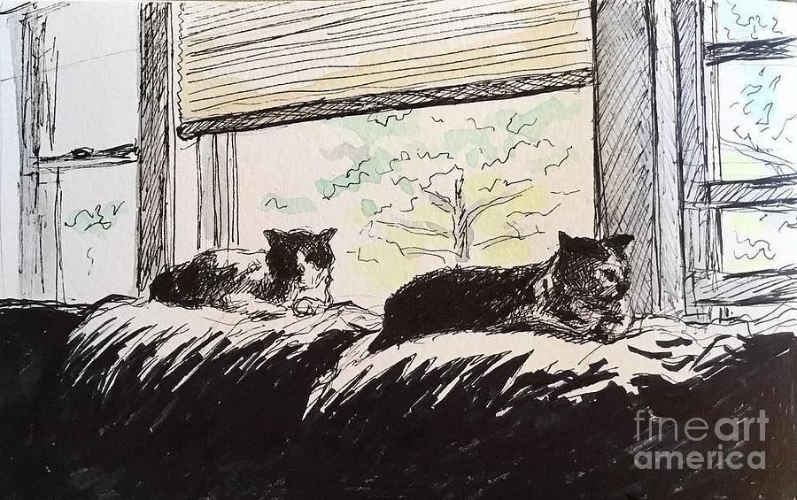 Cats by the Window - Nekozanmai Painting by Yoshiko Mishina