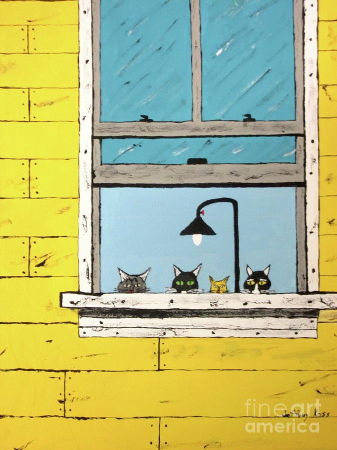 4 Cats Daydreaming Painting by Jeffrey Koss