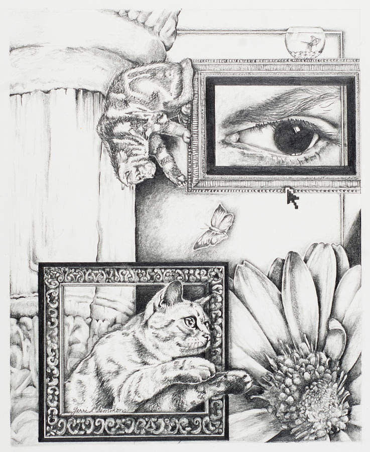Cat Drawing - Cats eye View by Jerri Simmons