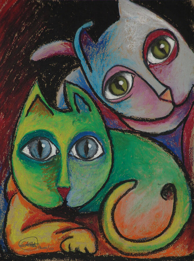 Cats I 2000 Drawing by S A C H A - Circulism Technique Cats I 2000 Drawing by S A C H A - Circulism Technique