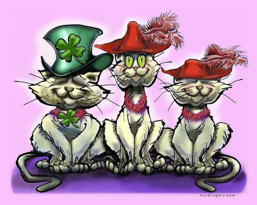 Cats in Lucky Hats Digital Art by Kevin Middleton