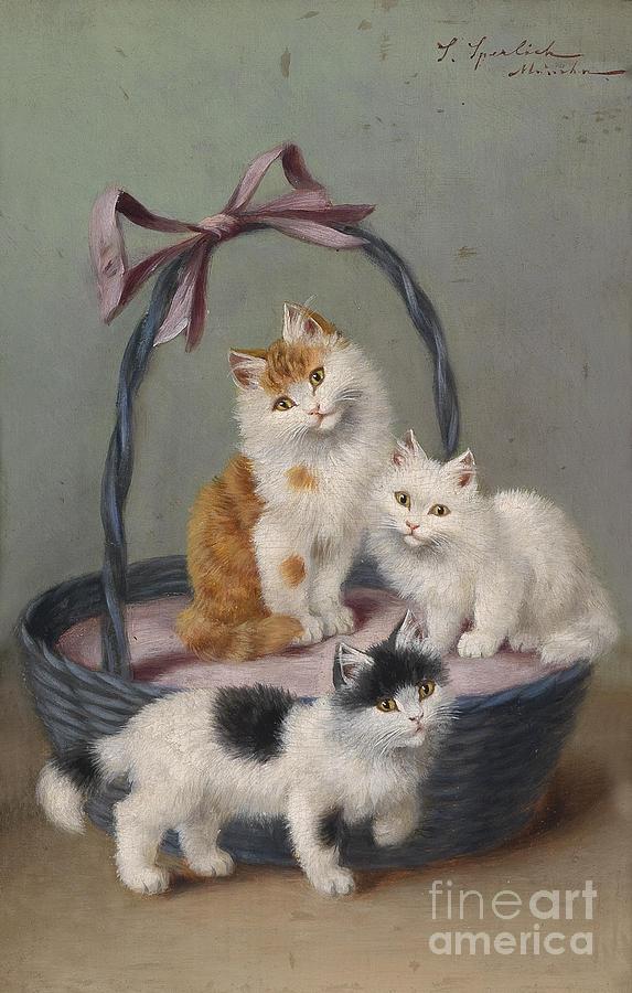 Cats in the basket Painting by MotionAge Designs