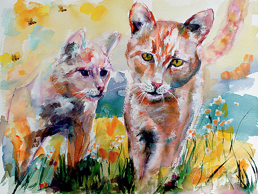 Cats in the Garden Happy Days Painting by Ginette Callaway