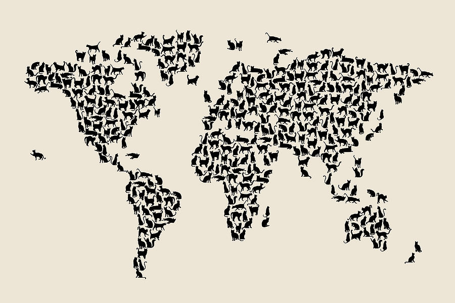 Cats Map of the World Map Digital Art by Michael Tompsett