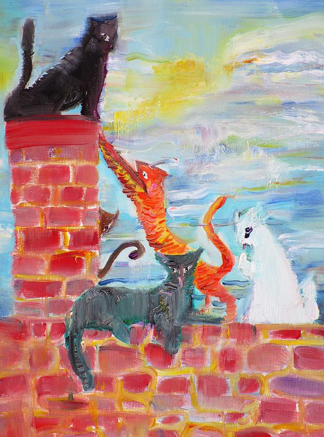 Cats On The Roof Painting by Fabrizio Cassetta
