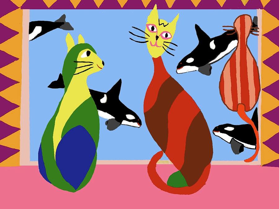 Cats Watching Whales Digital Art by Laura Smith