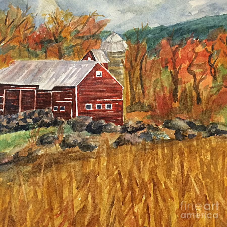 Catskill Farm and Mountains Square Painting by Ellen Levinson