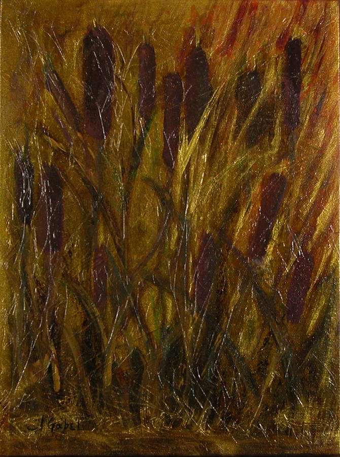 Flower Painting - Cattails 1 by Laura Gabel