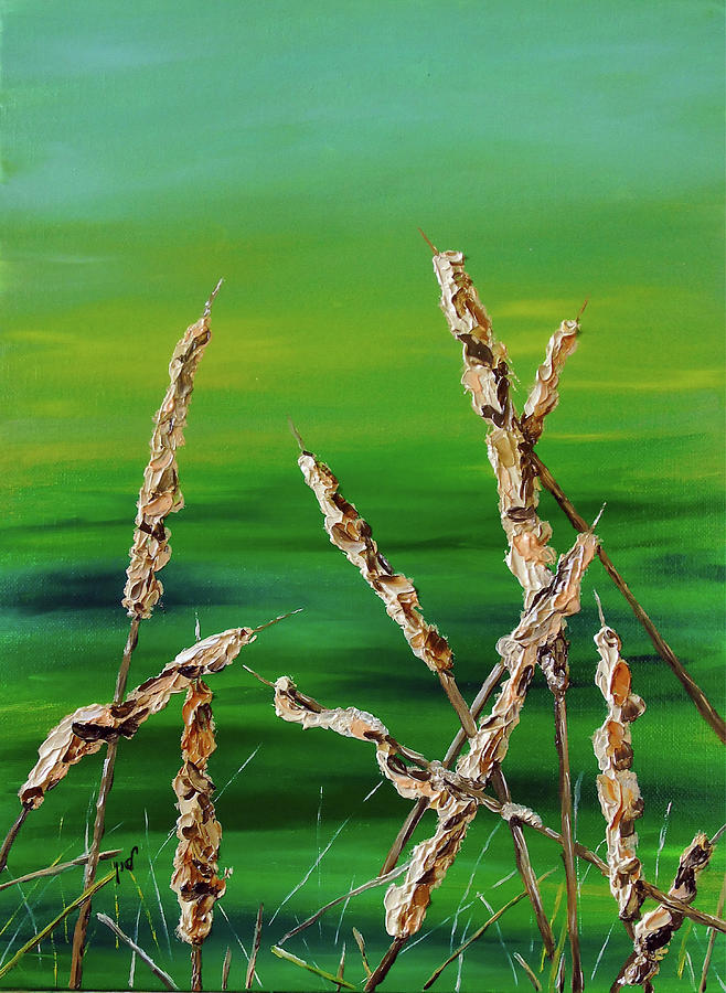 Cattails 3 Painting by Maria Woithofer